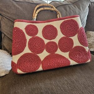 Red and Cream Circle Patterned Tote Bag/ Beach Bag